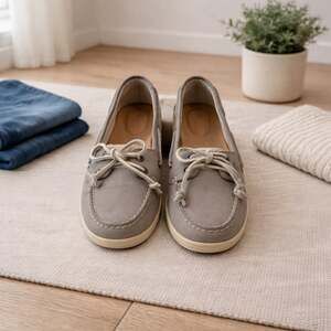 Sperry Firefish Gray Leather Boat Shoes Size 8 Classic Nautical